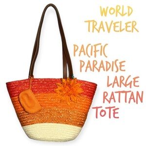 World Traveler Pacific Paradise orange rattan tote bag with change purse